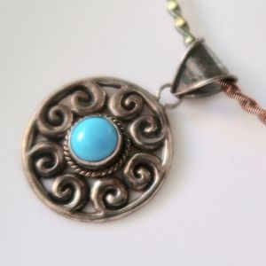Vintage Bohemian Sterling Silver Turquoise Pendant